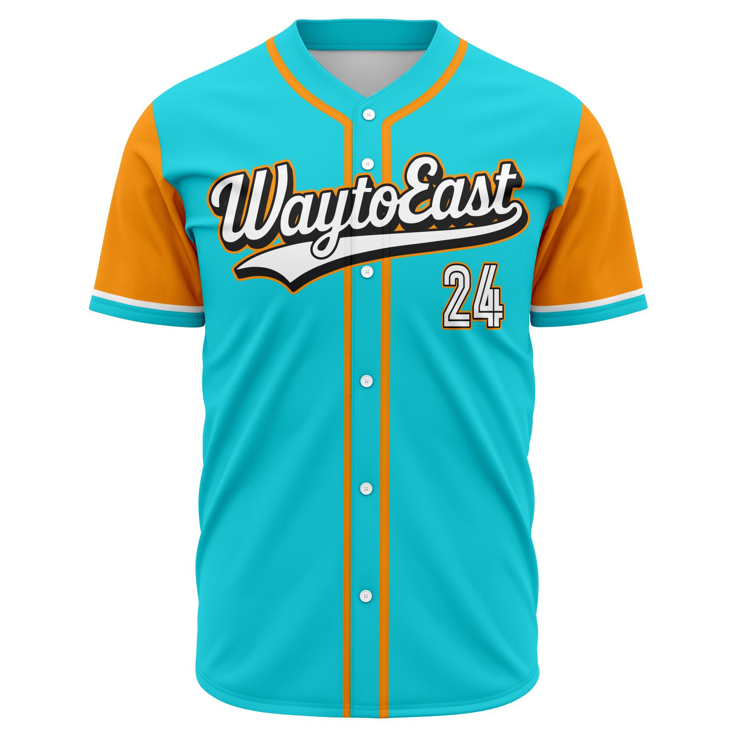 Coastal Teal Full-Button Jersey Front Custom fully sublimated baseball jersey with high definition team logo design