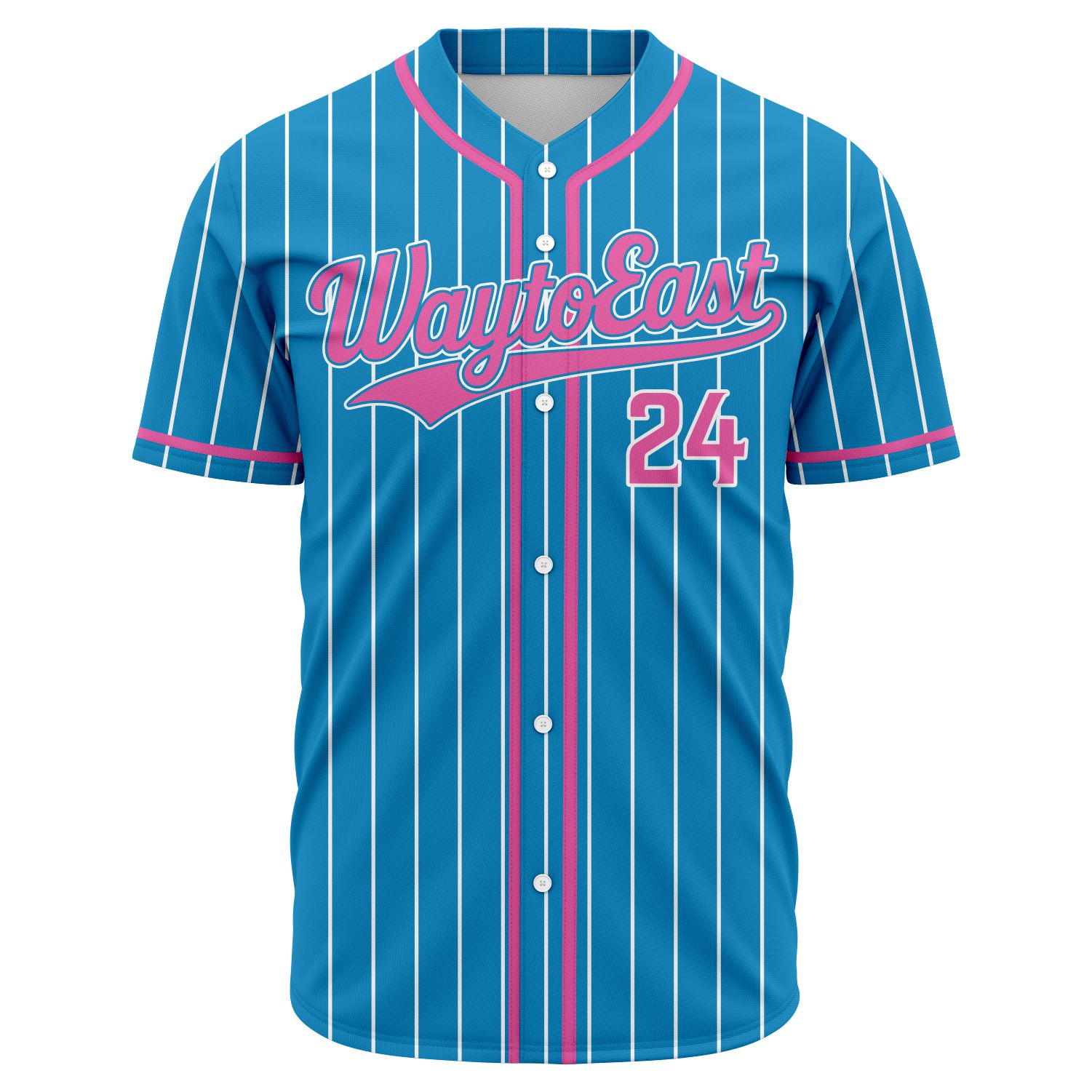 Miami Vice Pinstripe Jersey Front Custom fully sublimated baseball jersey with high definition team logo design